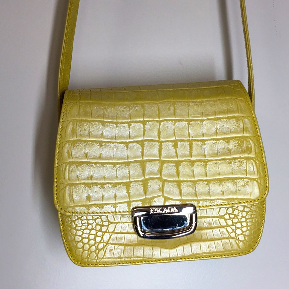 Escada S Yellow Pearlized Croc  design shoulder bag